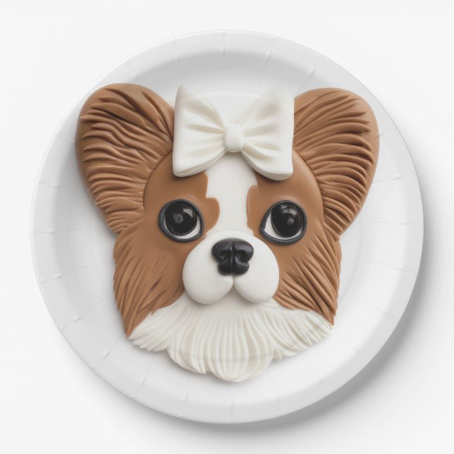Papillon Dog 3D Inspired Paper Plate (Front)