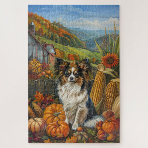 Papillon dog Autumn Harvest Thanksgiving Jigsaw Puzzle
