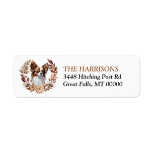 Papillon Dog Autumn Wreath Return Address Label