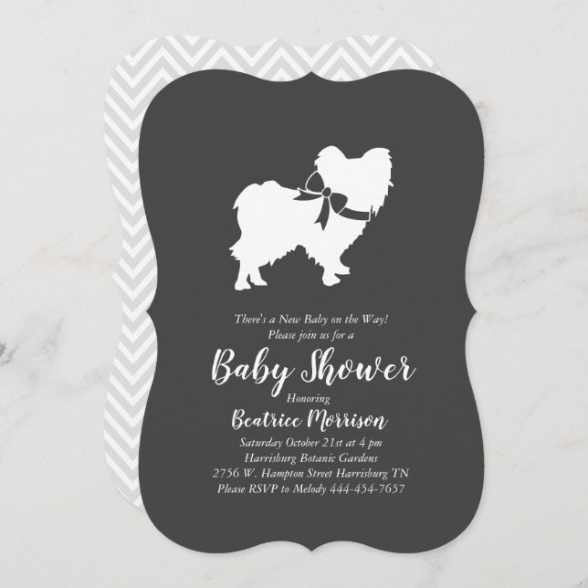 Papillon Dog Baby Shower Gender Neutral Invitation (Front/Back)