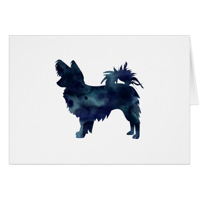 Papillon Dog Black Watercolor Silhouette Card (Front Horizontal)