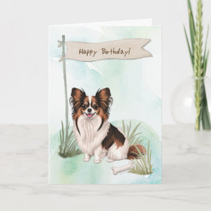 Papillon Dog Breed Outdoors Under Birthday Sign Card