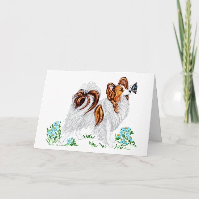 Papillon Dog & Butterfly Eye to Eye Card (Front)