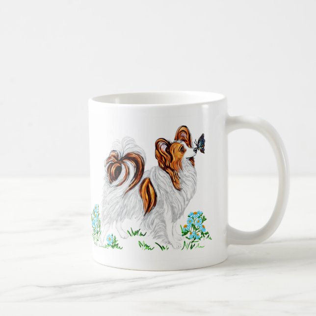 Papillon Dog & Butterfly Eye to Eye Coffee Mug (Right)