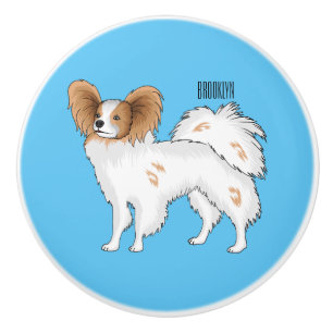 Papillon dog cartoon illustration ceramic knob