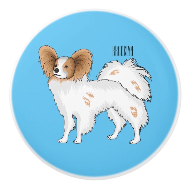 Papillon dog cartoon illustration ceramic knob (Front)