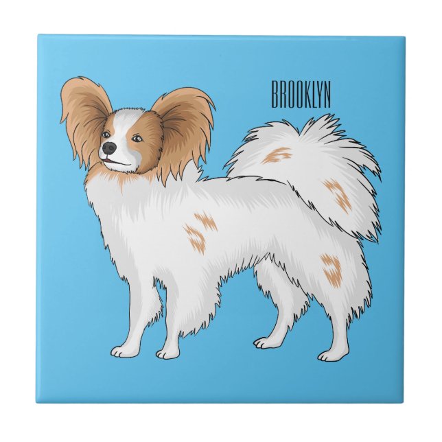 Papillon dog cartoon illustration ceramic tile (Front)