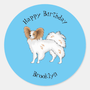 Papillon dog cartoon illustration classic round sticker