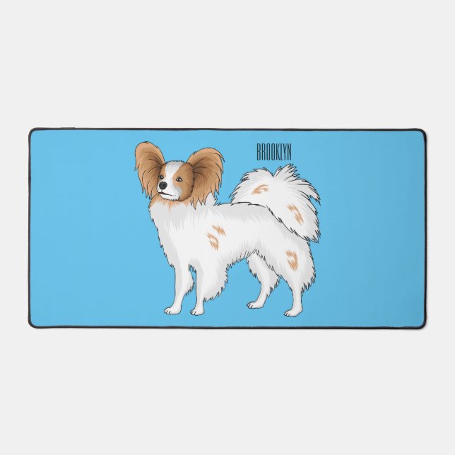 Papillon dog cartoon illustration desk mat (Front)