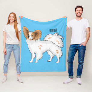 Papillon dog cartoon illustration fleece blanket