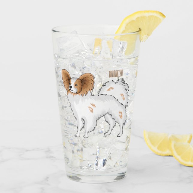 Papillon dog cartoon illustration glass (Back Ice)