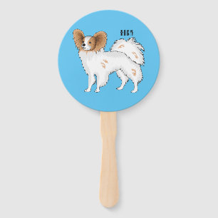 Papillon dog cartoon illustration hand fan
