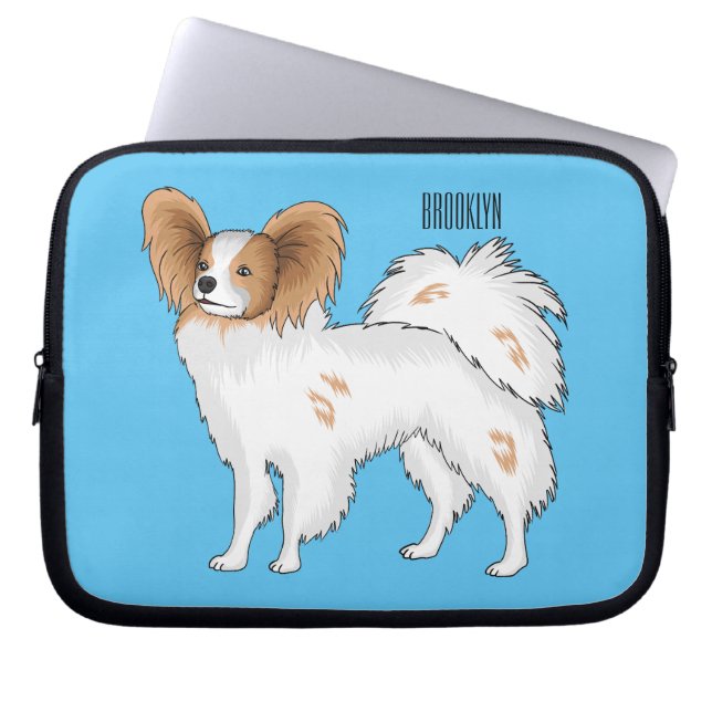 Papillon dog cartoon illustration laptop sleeve (Front)