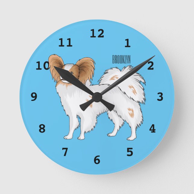 Papillon dog cartoon illustration round clock (Front)