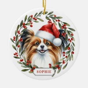 Papillon Dog Ceramic Circle Ornament