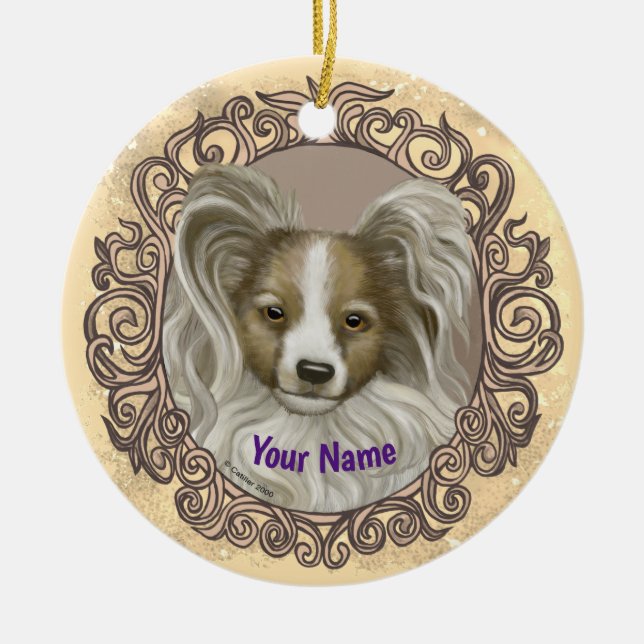 Papillon Dog  Ceramic Ornament (Front)
