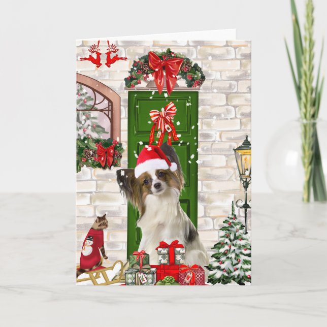 Papillon Dog Christmas  Card (Front)