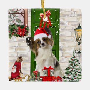 Papillon Dog Christmas Ceramic Ornament