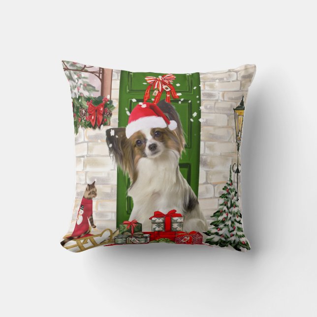 Papillon Dog Christmas Cushion (Front)