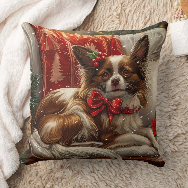 Papillon Dog Christmas Festive Cushion (Blanket)