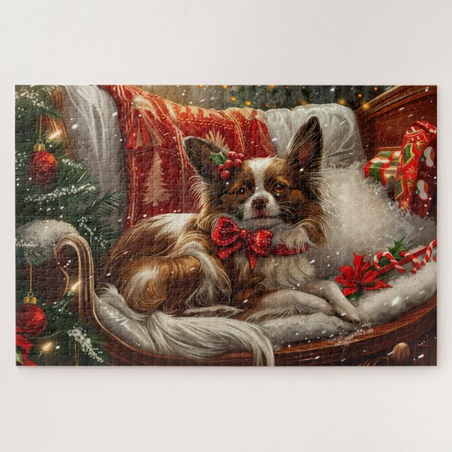Papillon Dog Christmas Festive Jigsaw Puzzle (Horizontal)