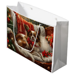 Papillon Dog Christmas Festive Large Gift Bag