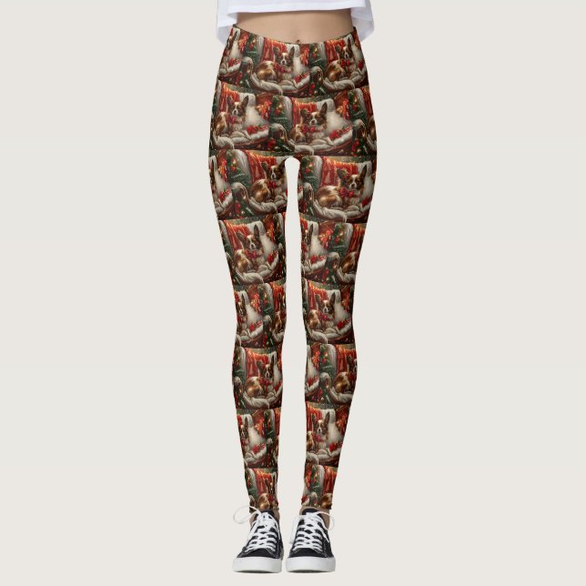 Papillon Dog Christmas Festive Leggings (Front)