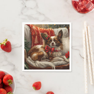 Papillon Dog Christmas Festive Napkin