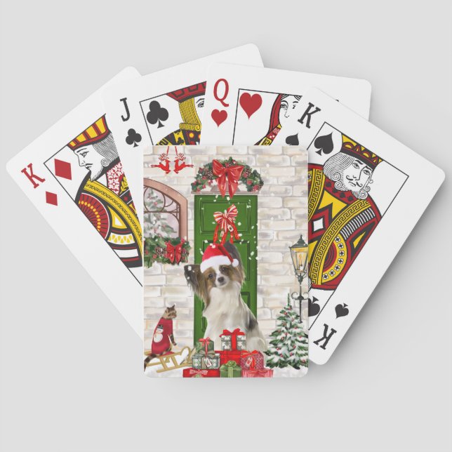 Papillon Dog Christmas  Playing Cards (Back)