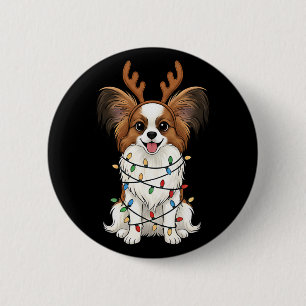 Papillon Dog Christmas Reindeer Lights Funny Dog L 6 Cm Round Badge