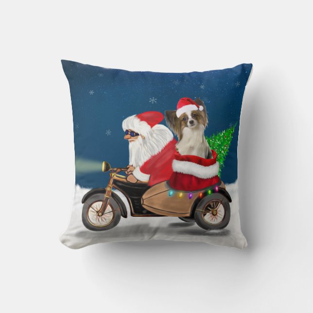 Papillon Dog Christmas Santa Claus Cushion (Front)