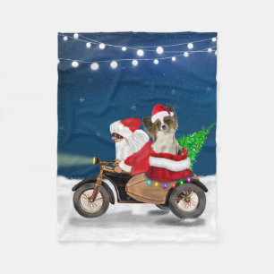 Papillon Dog Christmas Santa Claus Fleece Blanket