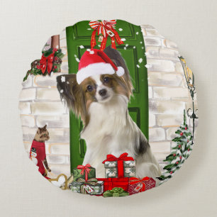 Papillon Dog Christmas Throw Pillow