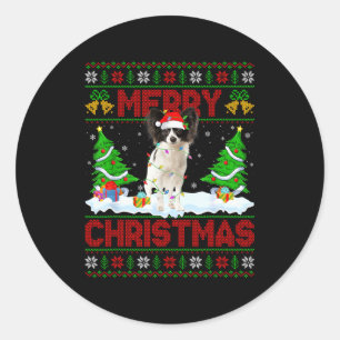 Papillon Dog Christmas Ugly Sweater Funny Santa Ha Classic Round Sticker