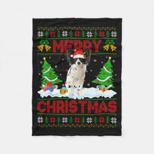 Papillon Dog Christmas Ugly Sweater Funny Santa Ha Fleece Blanket