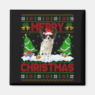 Papillon Dog Christmas Ugly Sweater Funny Santa Ha Magnet