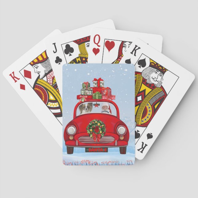Papillon Dog In Car With Santa Claus  Playing Cards (Back)