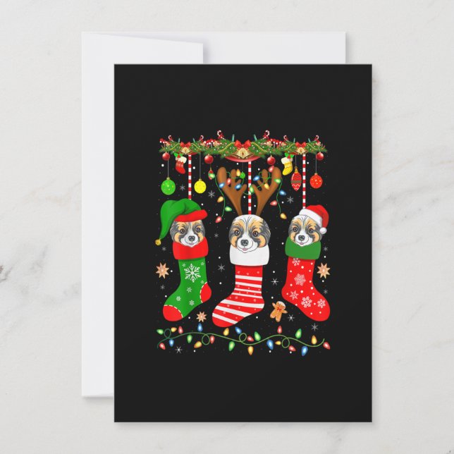 Papillon Dog In Christmas Socks Lights Xmas Invitation (Front)