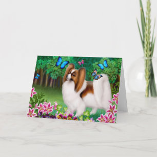 Papillon Dog in Garden Greeting Card
