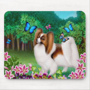 Papillon Dog in Garden Mousepad