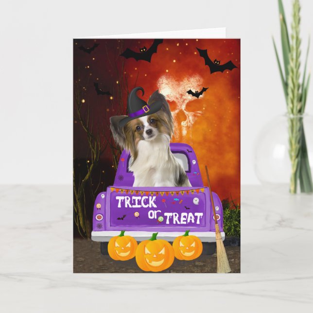 Papillon Dog in Halloween Truck Card (Front)