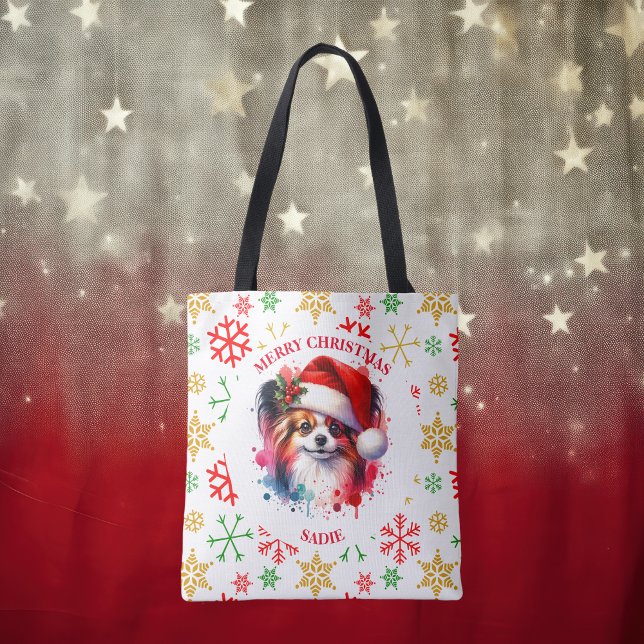 Papillon Dog in Santa Hat Christmas Personalised Tote Bag (Creator Uploaded)