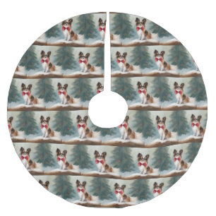 Papillon Dog in Snow Christmas Brushed Polyester Tree Skirt