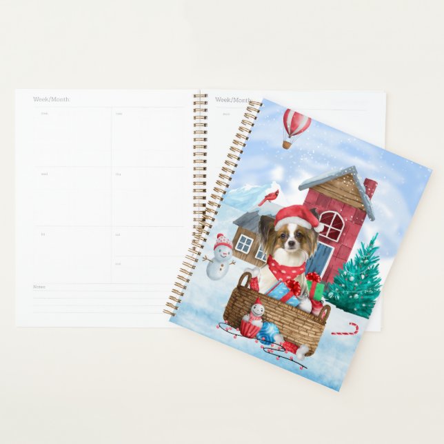 Papillon Dog In snow Christmas Dog House Planner (Display)