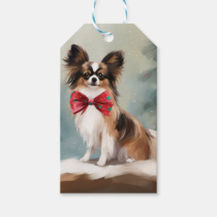 Papillon Dog in Snow Christmas  Gift Tags