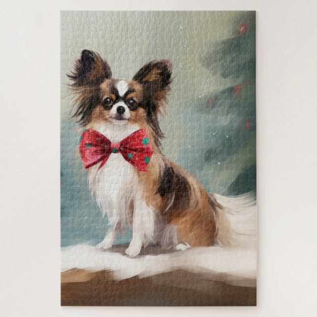 Papillon Dog in Snow Christmas  Jigsaw Puzzle (Vertical)