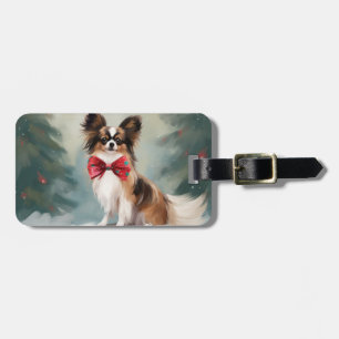 Papillon Dog in Snow Christmas Luggage Tag