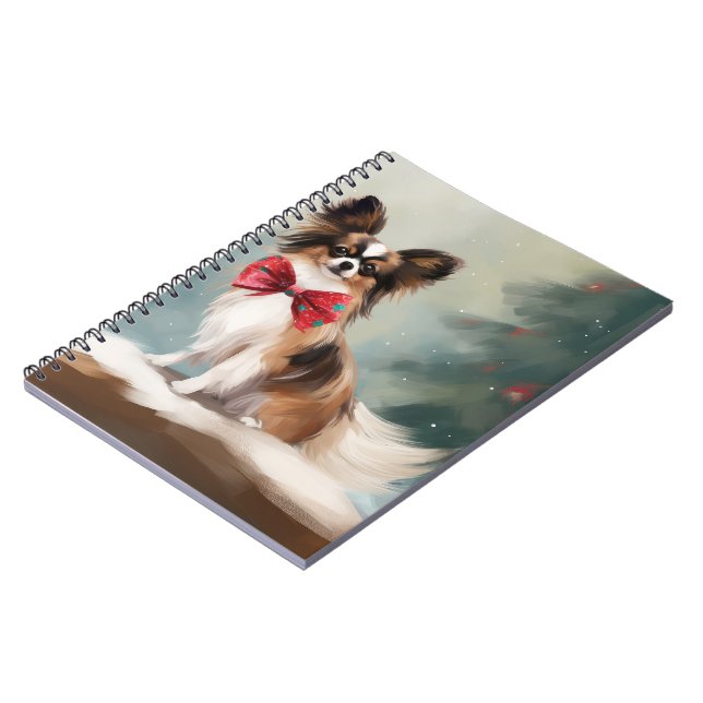 Papillon Dog in Snow Christmas  Notebook (Left Side)
