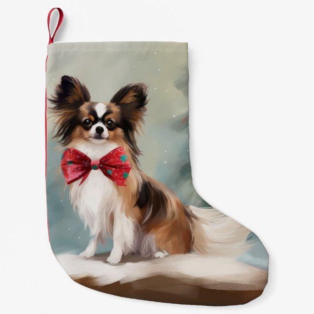 Papillon Dog in Snow Christmas  Small Christmas Stocking (Front)
