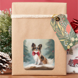 Papillon Dog in Snow Christmas  Square Sticker